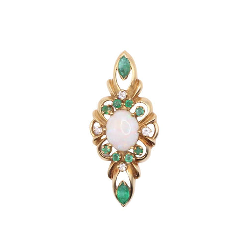 Pendentif Pendentif or jaune serti d’émeraudes, diamants et opale 58 Facettes