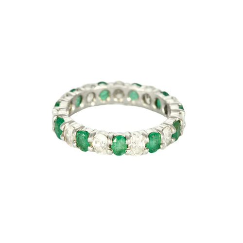 Bague 55 Alliance américaine or blanc diamants émeraudes 58 Facettes