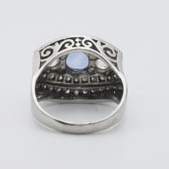 Bague BAGUE ART DECO SAPHIR CEYLAN NATUREL ENTOURAGE DIAMANTS EN OR GRIS 18K 58 Facettes