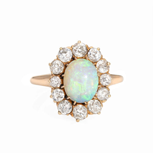 Bague 46.5 Bague Antique Victorienne Opale Diamant Or Jaune 58 Facettes G13158