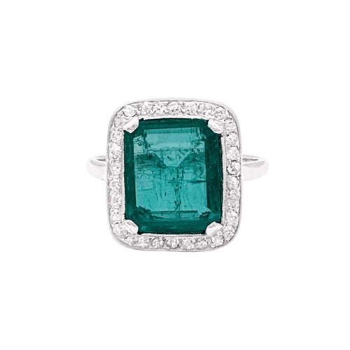 Bague 54 Bague ancienne, émeraude, platine et diamants. 58 Facettes 34441