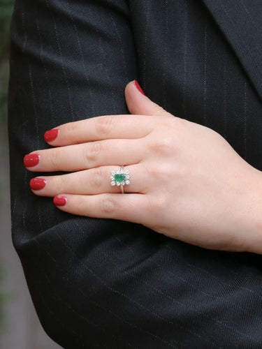 Bague 58 Bague marguerite carrée or blanc émeraude diamants 58 Facettes J206