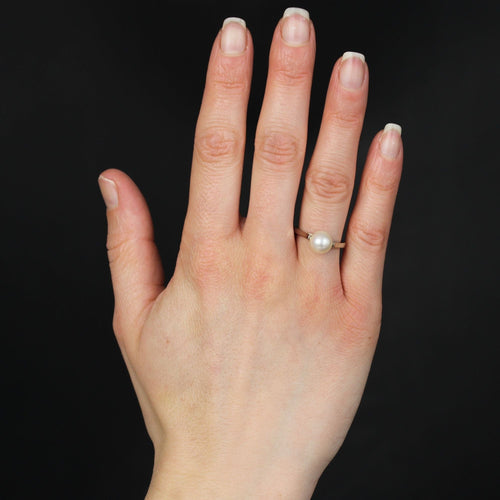 Bague 50 Solitaire or blanc perle de culture 58 Facettes 15-077