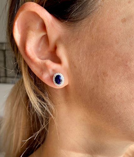 Boucles d'oreilles Vintage Sapphire Diamond Gold Cluster Stud Earrings 58 Facettes