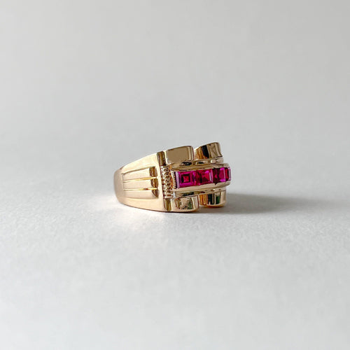 Bague 47.5 Bague Tank or et rubis 58 Facettes