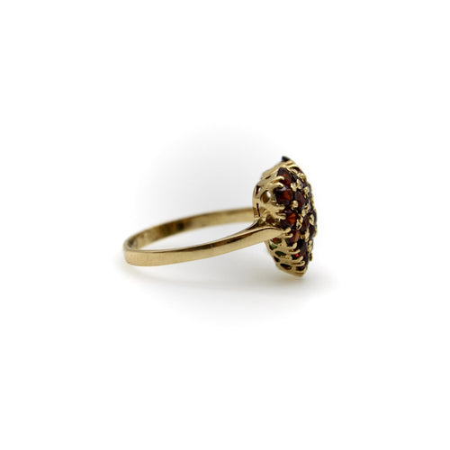 Bague vintage en or jaune avec cœur pavé de grenats