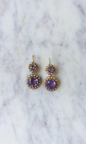 Boucles d'oreilles Boucles d'Oreilles Améthystes et Perles Or Rose 58 Facettes