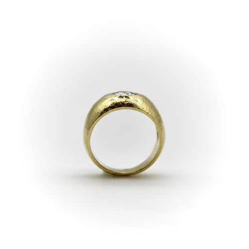 Bague 53 Bague édouardienne en or 18 carats, sertie d'un diamant taille européenne ancienne, martelé à la main 58 Facettes A20049