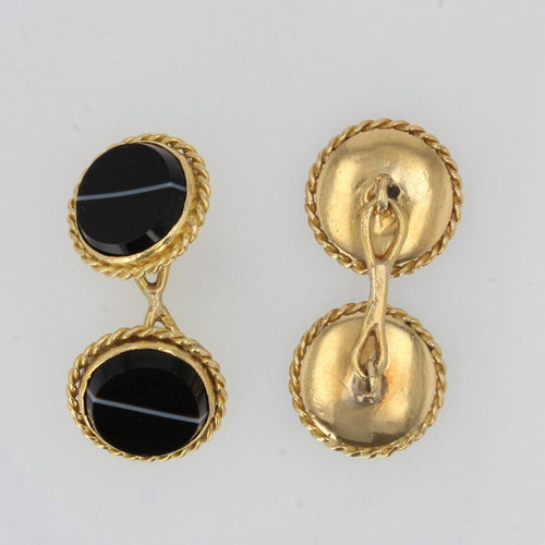 Boutons de manchette Boutons de manchette or et agate rubannée 58 Facettes 20-529