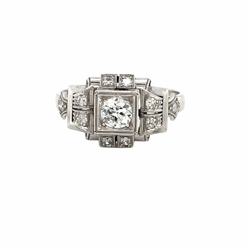 Bague 54 Art Deco Diamond Plaque Filigree Engagement Ring 58 Facettes