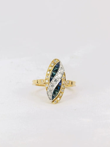 Bague 52 Bague marquise vintage or diamants saphirs calibrés 58 Facettes J176
