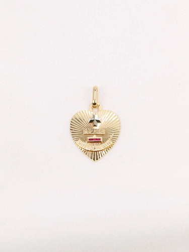 Pendentif Médaille amour Augis coeur Plus qu'hier moins que demain or jaune rubis 58 Facettes J476