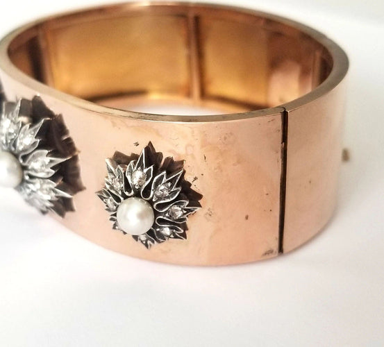 Bracelet Bracelet ancien or rose, perles et diamants anciens 58 Facettes