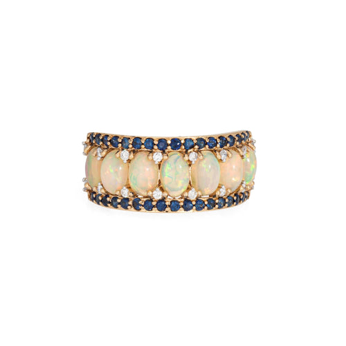 Bague 54 Bague en or jaune avec opale, saphir et diamant 58 Facettes G13968