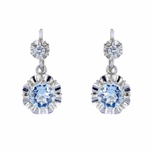 Boucles d'oreilles Boucles d'oreilles dormeuses aigues-marines et diamants 58 Facettes 24-193