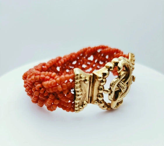 Bracelet Bracelet ancien corail important fermoir or jaune 58 Facettes