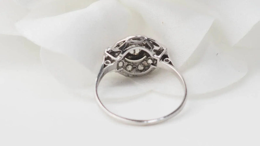Bague 54 Bague Art Déco or blanc et diamants 58 Facettes 33025