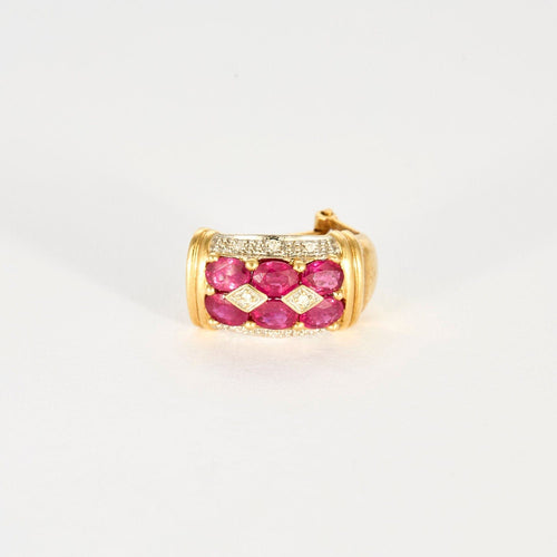 Boucles d'oreilles Demies Créoles Or Jaune Rubis et Diamants 58 Facettes