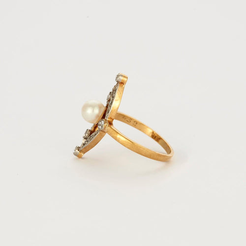 Bague 48 Bague or jaune et gris perle et diamants 58 Facettes GU54