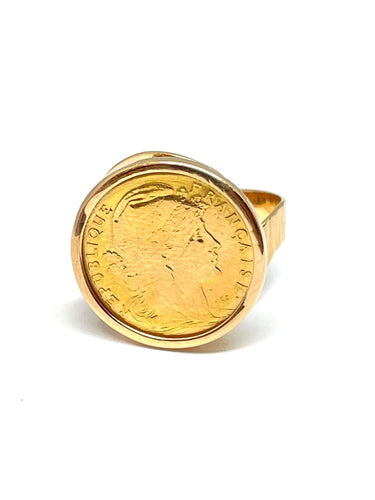 Bague 63 Bague en or jaune 18 carats sertie d'une piéce de 10 Francs Coq en 900/1000 58 Facettes