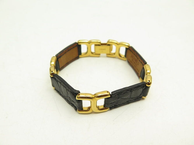 Bracelet vintage bracelet HERMES place beauvau 17cm cuir crocodile alligator noir 58 Facettes 265969