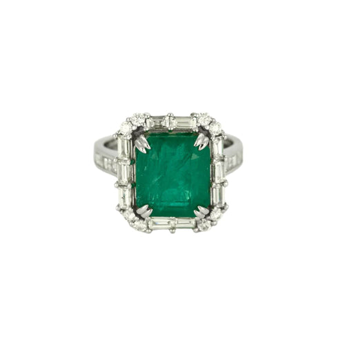 Bague Bague or blanc, émeraude 6cts, diamants 1.50ct 58 Facettes