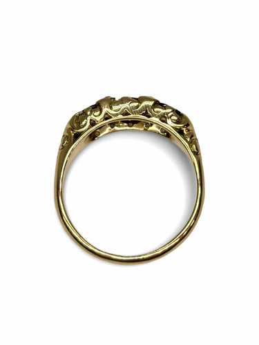 Bague ancienne or jaune 18K rubis 2 ct et diamants 0,04