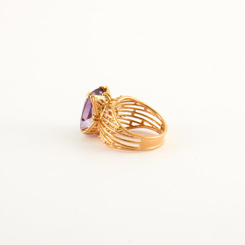 Bague Bague cocktail Améthyste rectangle sertie sur or jaune 58 Facettes