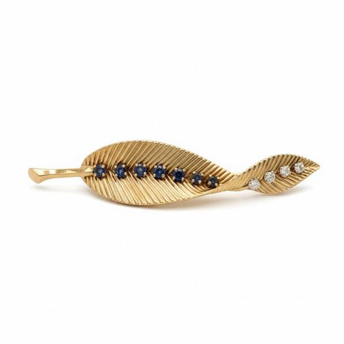 Broche Van Cleef & Arpels - Broche Feuille - Or jaune et Platine - Saphirs et Diamants 58 Facettes 1.0001076/1