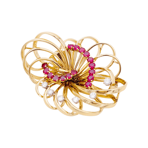 Broche Broche BOUCHERON, or jaune, platine, rubis et diamants. 58 Facettes 34569