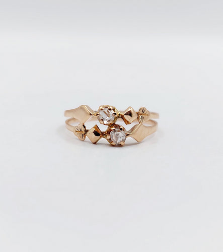Bague 47 Bague antique toi et moi or rose 18k diamants taille roses (circa 1900) 58 Facettes A06295
