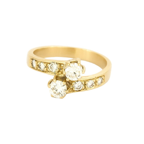 Bague 53 Bague "Toi et moi" en or jaune et diamants 58 Facettes LOR35262