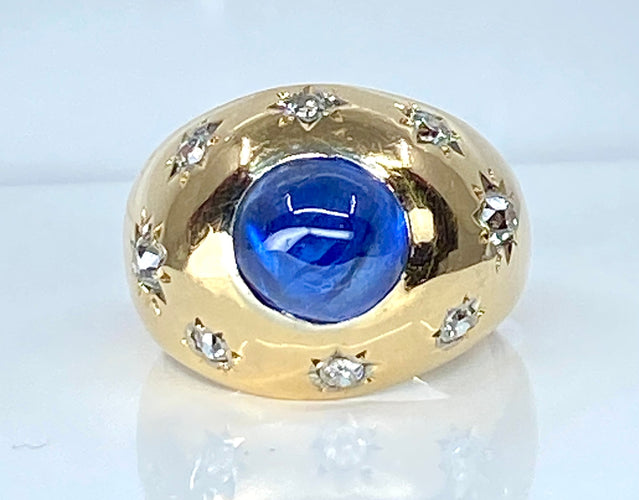 Bague 53 Bague en or jaune 18 carats, saphir 5,10 carats Ceylan non chauffé et diamants 58 Facettes AB411