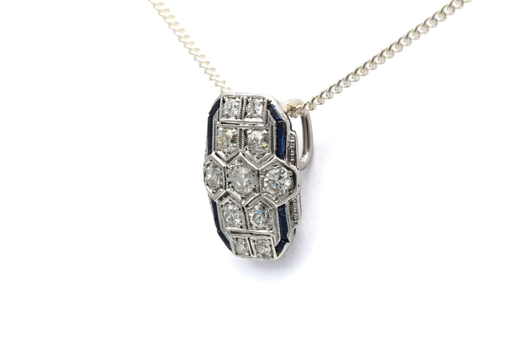 Pendentif Pendentif Art Déco en or blanc 18k et saphirs, diamants taille brillant 58 Facettes 23414