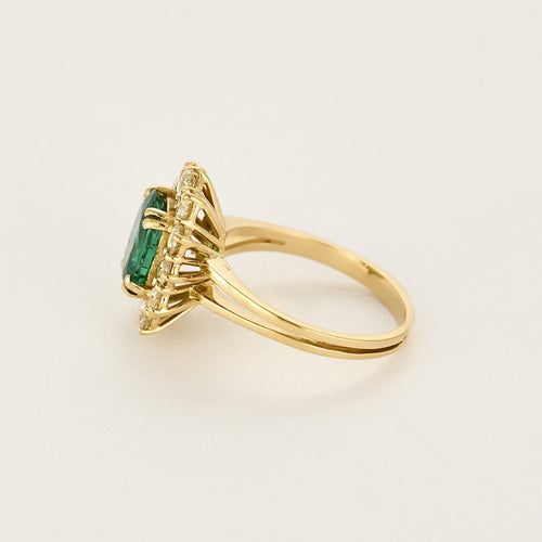 Bague Marguerite or jaune, émeraude et diamants