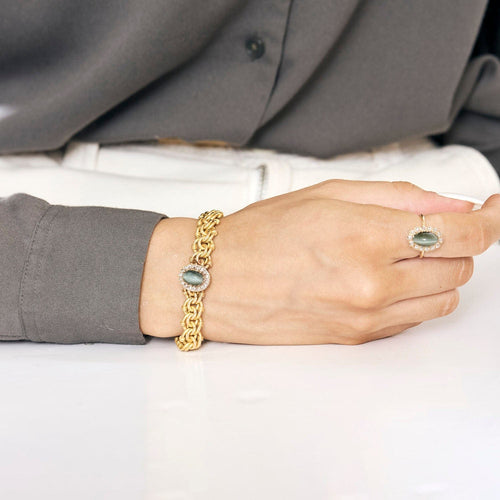 Bracelet Bracelet or jaune, quartz oeil de chat et diamants 58 Facettes DIN0056