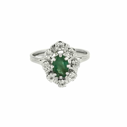 Bague 53 Bagur marguerite or blanc, émeraude et diamants 58 Facettes EPI10662