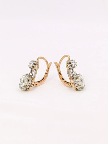 Boucles d'oreilles Dormeuses diamants taille ancienne 2,2 ct 58 Facettes J449