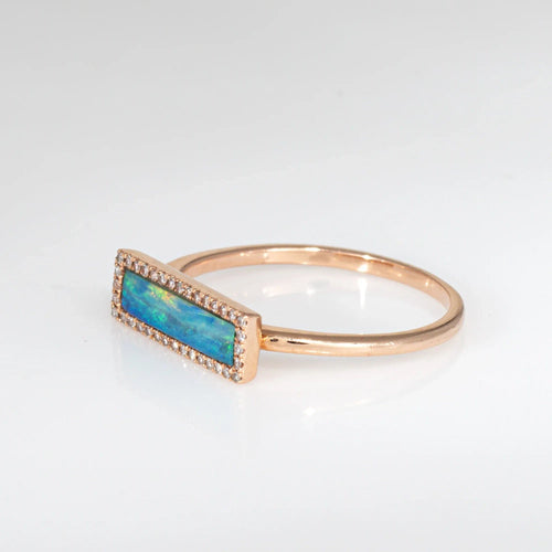 Bague Bague diamant opale East West, taille 7, bijoux fins Estate, anneau en or rose 14 carats 58 Facettes G13852