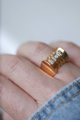 Bague 58 Bague Tank or rose, platine et diamants 58 Facettes
