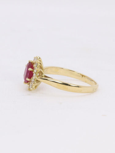 Bague 53 Bague vintage marguerite or jaune rubis ovale diamants 58 Facettes J119