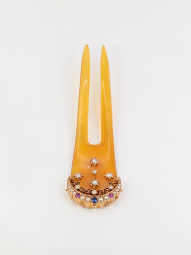 Accessoire Peigne ancien en or, perles fines, saphirs et rubis 58 Facettes 659