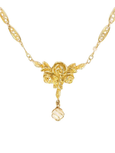 Collier Collier Art Nouveau maille filigrane or jaune perles fines 58 Facettes 1108.2