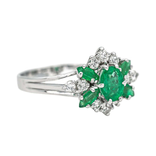 Bague 56 Bague Or blanc Emeraude, Diamant 58 Facettes 4523452CN