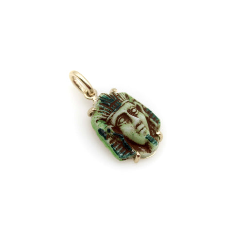 Pendentif Pendentif/breloque Pharaon en faïence de style Art déco de style néo-égyptien, monté sur or 14 carats 58 Facettes