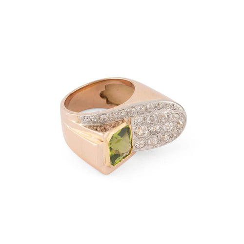 Bague 55 Bague tank or rose et platine en diamant et péridot 58 Facettes 1