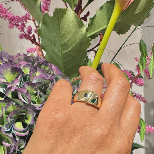 Bague 55 Bague gitane en or jaune 18 carats avec diamant, émeraude et saphir 16771-9001 58 Facettes 3BB26FBE763F498AAF5F6762A0B029DA