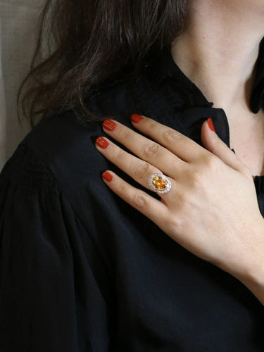 Bague cocktail or blanc citrine 5 carats diamants