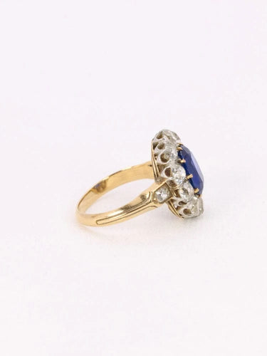 Bague 50 Bague marguerite ancienne or rose saphir coussin diamants 58 Facettes 1040.9