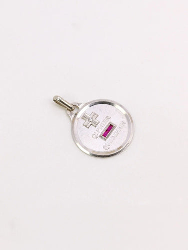 Pendentif Médaille amour Augis ronde Plus qu'hier moins que demain or blanc diamant rubis 58 Facettes J453